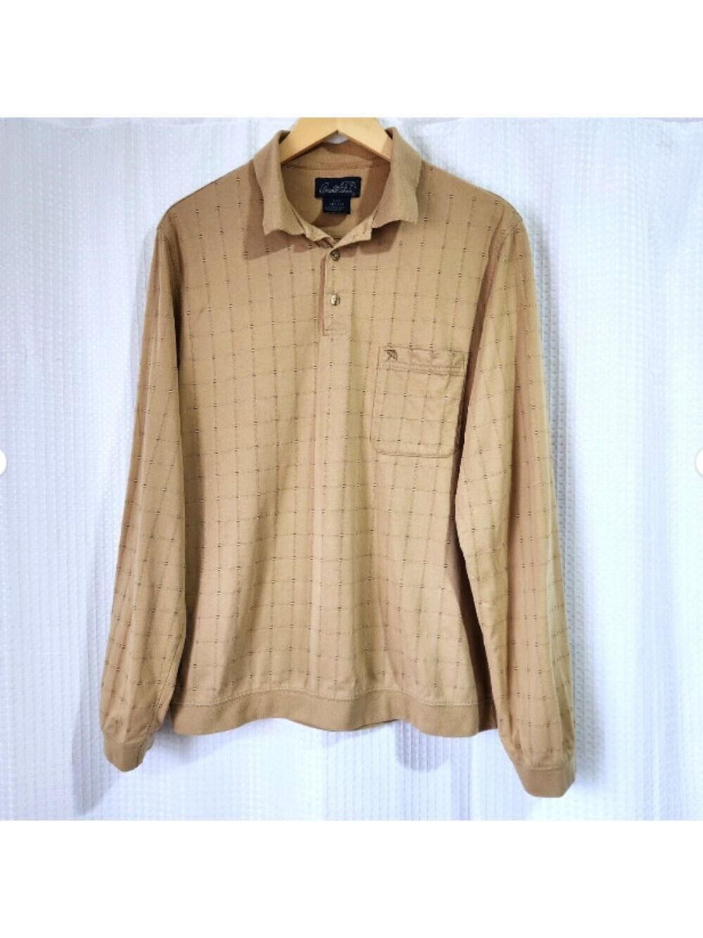Arnold Palmer Men’s L Polo Long Sleeve Windowpane Vintage 42‑44